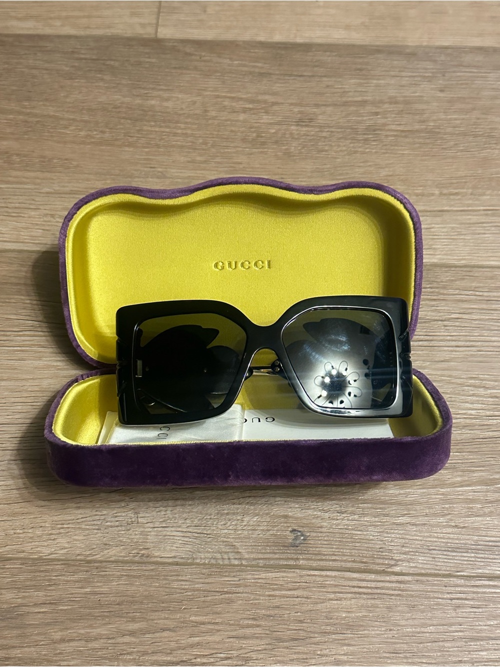 Gucci Black Square Wing Oversized Sunglasses